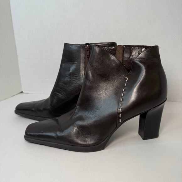 Franco Sarto Women's Square Toe Leather Booties Dark Brown Size 8 - Picture 4 of 8
